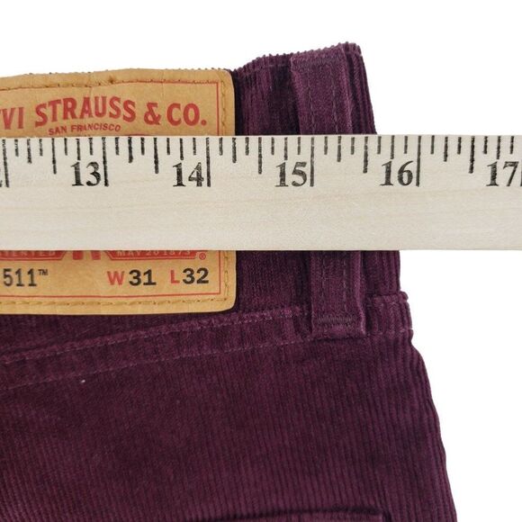 Levi's 511 Corduroy Straight Leg Slim Fit Jeans Men's Size 31x32 Marron Red NWT - Picture 6 of 9